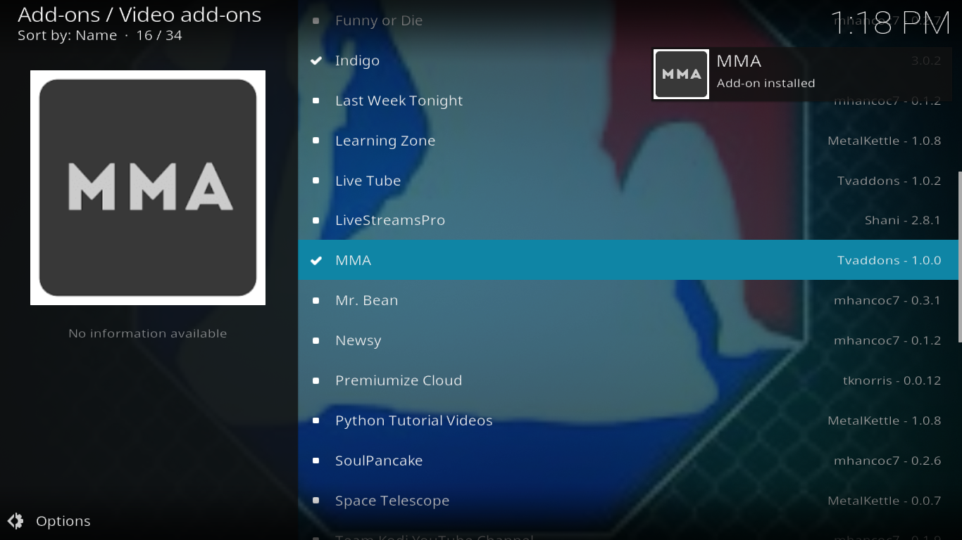وظيفة MMA Streams الإضافية لـ Kodi - التثبيت والنظرة العامة وظيفة MMA Streams الإضافية لـ Kodi - التثبيت والنظرة العامة