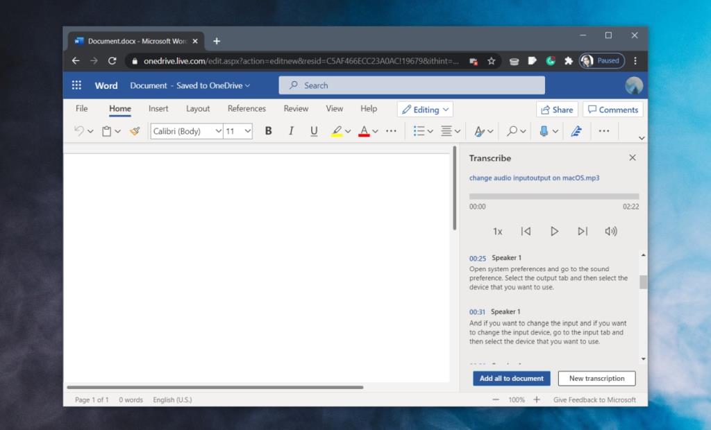 Cara menyalin audio dengan Office 365 online