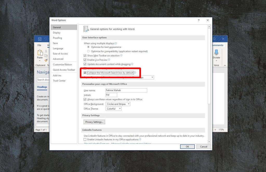 Cara menyembunyikan bilah pencarian di bilah judul di Office 365