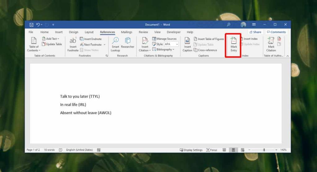 Cara membuat indeks akronim di Word – Office 365