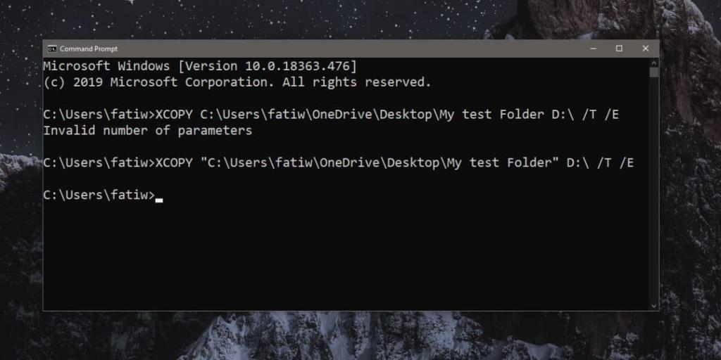Windows10のコマンドプロンプトでスペースを使用してファイルまたはフォルダーのパスを入力する方法