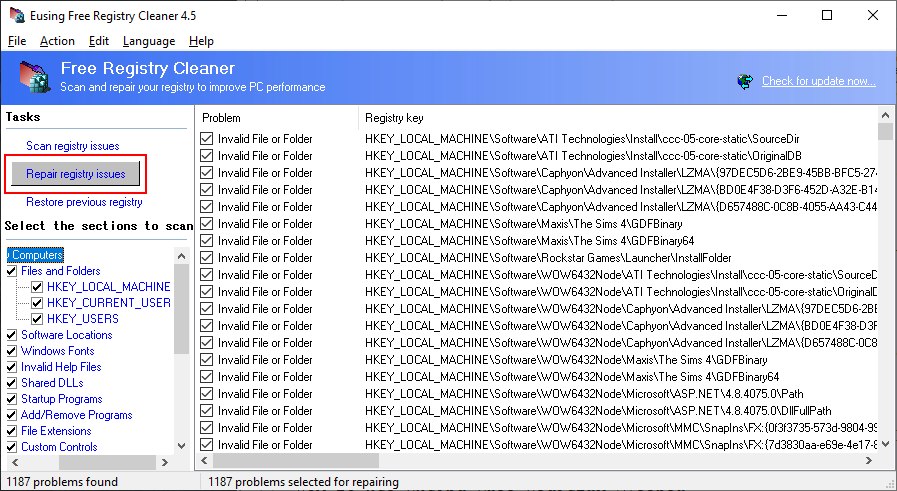 無料のレジストリクリーナーの使用：ダウンロード+使用方法