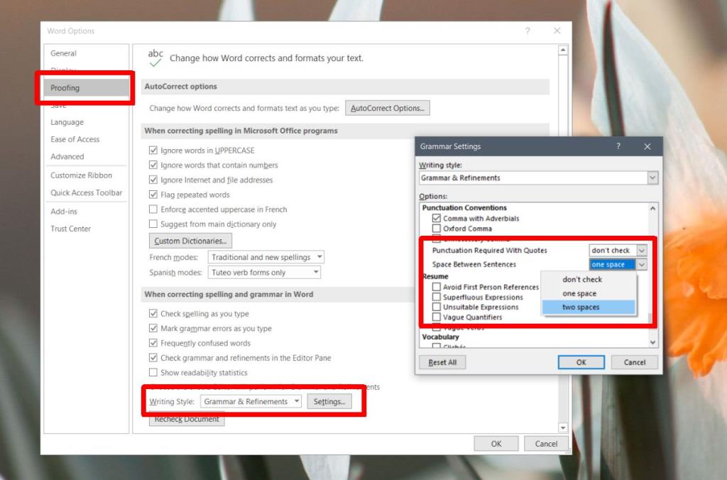 Cara mengatur aturan tata bahasa untuk spasi setelah periode di Microsoft Word