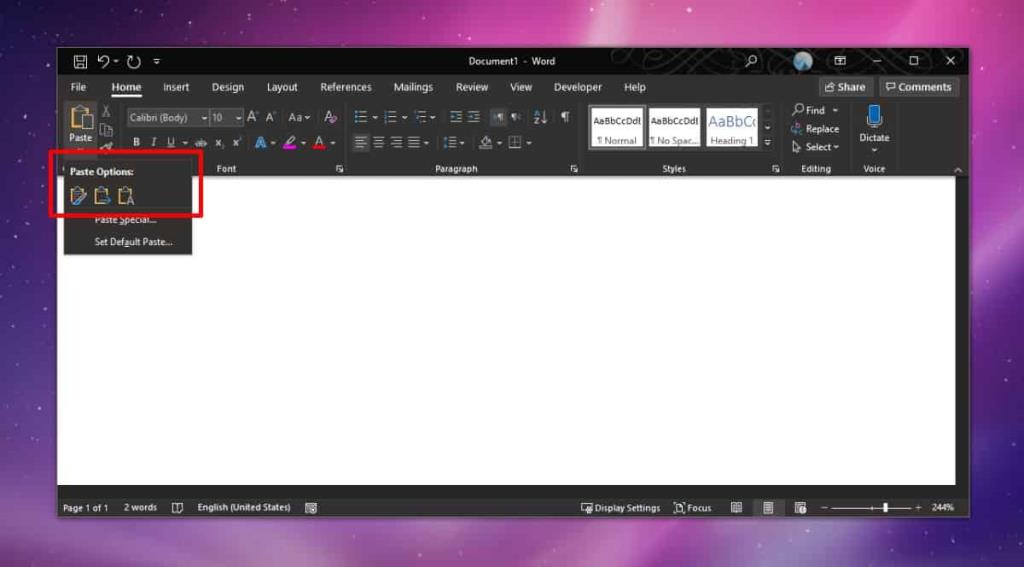 Cara menempelkan teks tanpa memformat di Word untuk Office 365