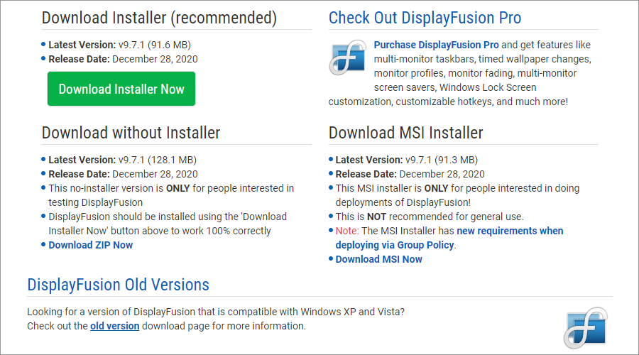 DisplayFusion：Windows10用のダウンロードとインストール