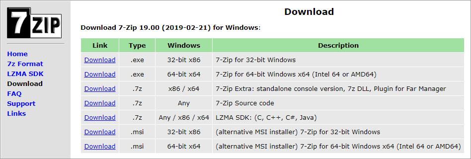 7-Zip for Windows 10：ダウンロード、インストール、使用方法