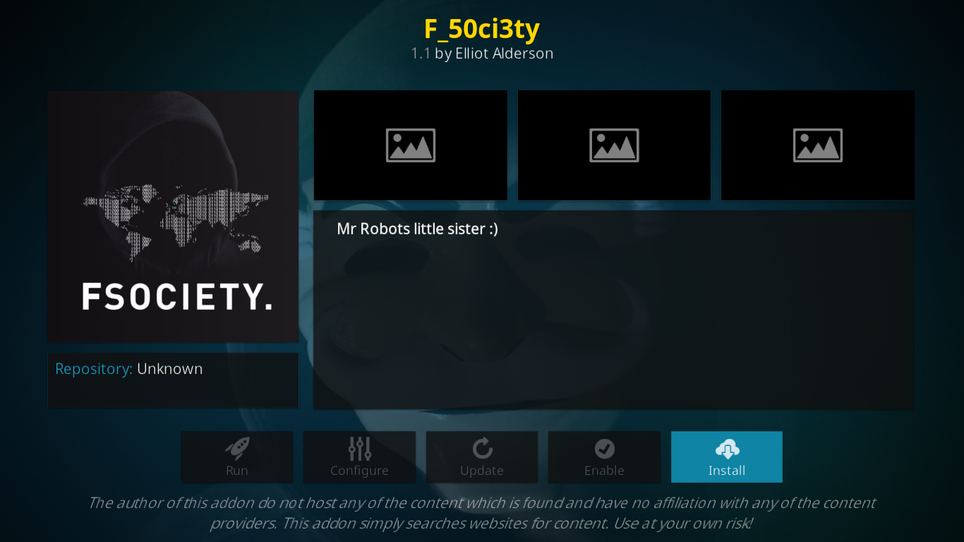 KodiのF_50ci3ty（Fsociety）アドオン - インストールと機能