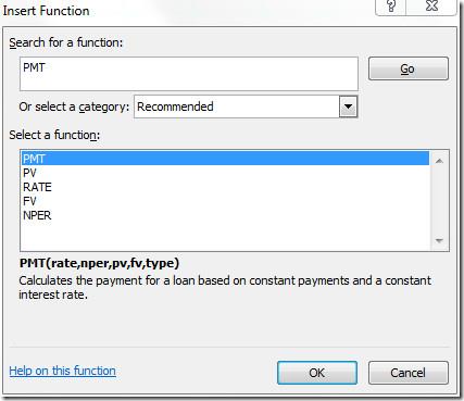 Funcția PMT (Plată) din Excel 2010