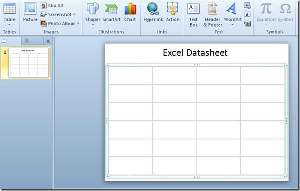 تضمين جدول بيانات Excel في PowerPoint 2010