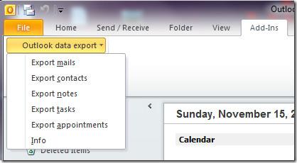 Outlook 2010のメール、連絡先、メモ、タスク、予定をエクスポートする