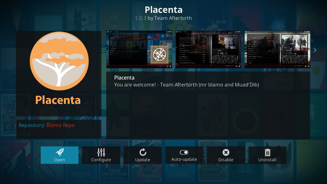 プラセンタKodiアドオン、最新のExodusフォーク