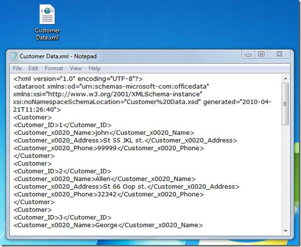 Access 2010 テーブルを XML データ ファイルにエクスポートする