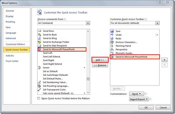 Bezpośrednie wysyłanie dokumentu programu Word 2010 do programu PowerPoint 2010