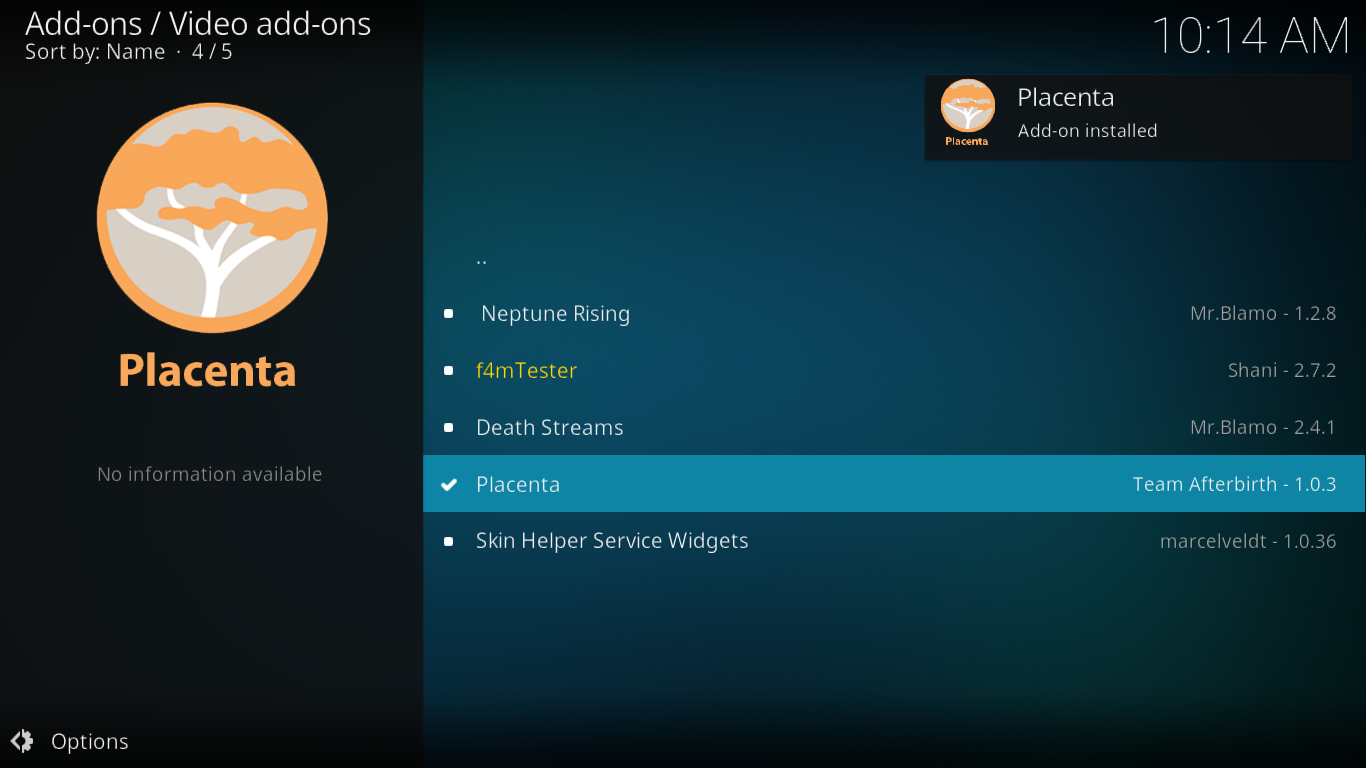 プラセンタKodiアドオン、最新のExodusフォーク