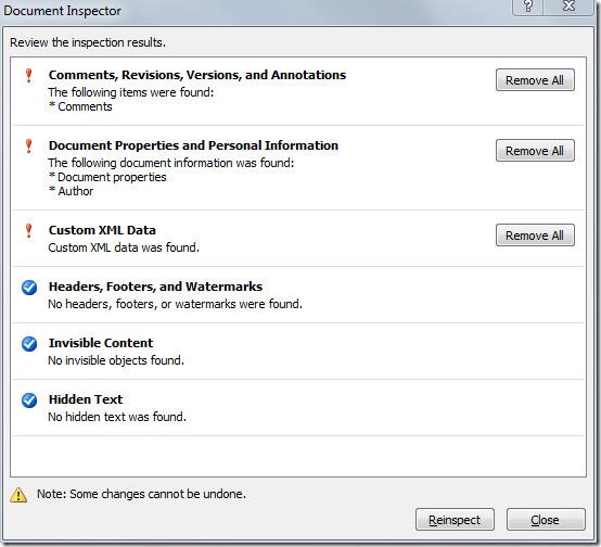 Word文書から非表示のメタデータと要素を削除する