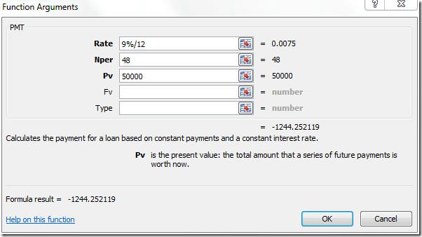Funcția PMT (Plată) din Excel 2010