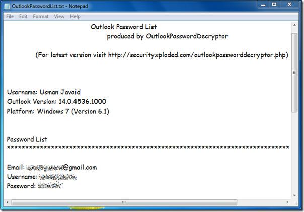 OutlookPasswordDecrypterでOutlookのパスワードを回復する