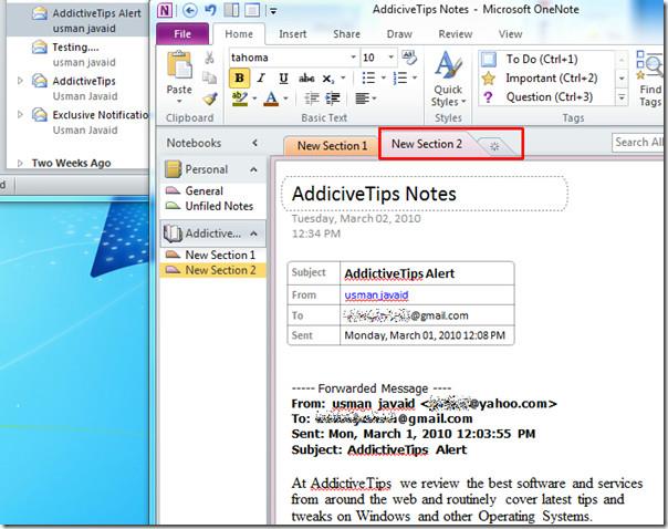 Outlook メールを OneNote 2010 に送信する Outlook メールを OneNote 2010 に送信する