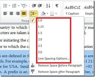 Microsoft Word 2010 の間隔