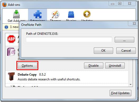 ส่งไปยังการรวมเว็บเบราว์เซอร์ OneNote 2010
