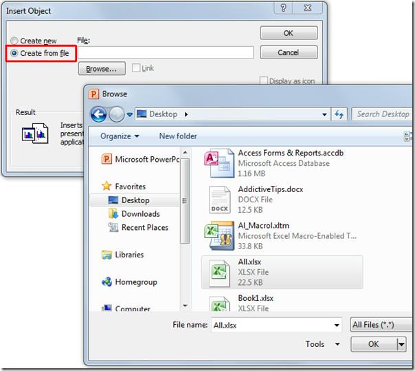 تضمين جدول بيانات Excel في PowerPoint 2010