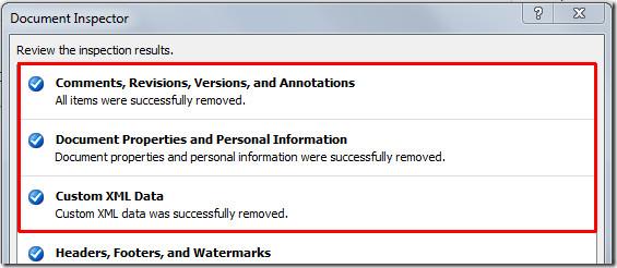 Word文書から非表示のメタデータと要素を削除する