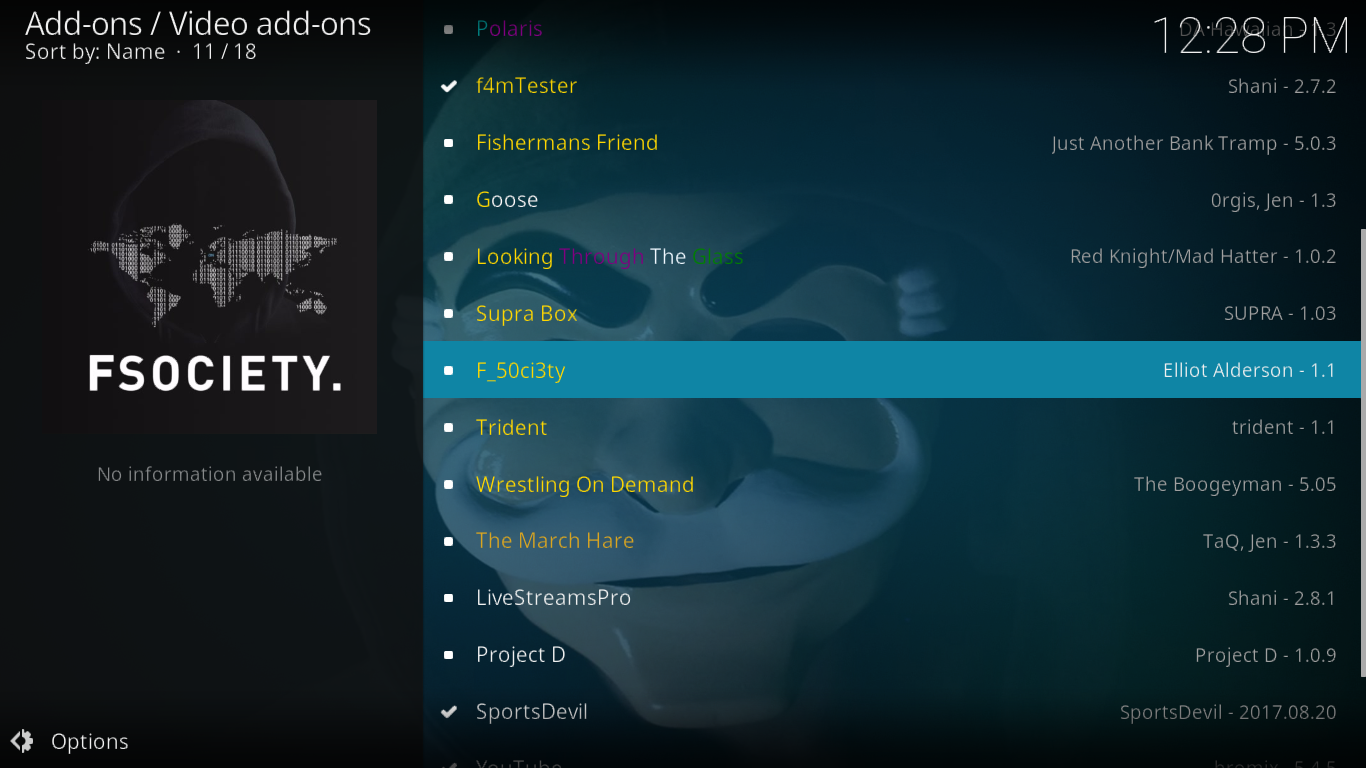 KodiのF_50ci3ty（Fsociety）アドオン - インストールと機能