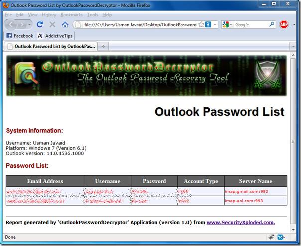 OutlookPasswordDecrypterでOutlookのパスワードを回復する