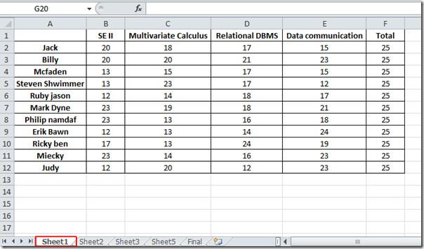 Excel 2010 のデータ統合機能を使用してスプレッドシートを結合する
