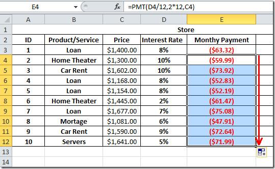 Funcția PMT (Plată) din Excel 2010