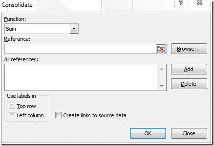 Excel 2010 のデータ統合機能を使用してスプレッドシートを結合する