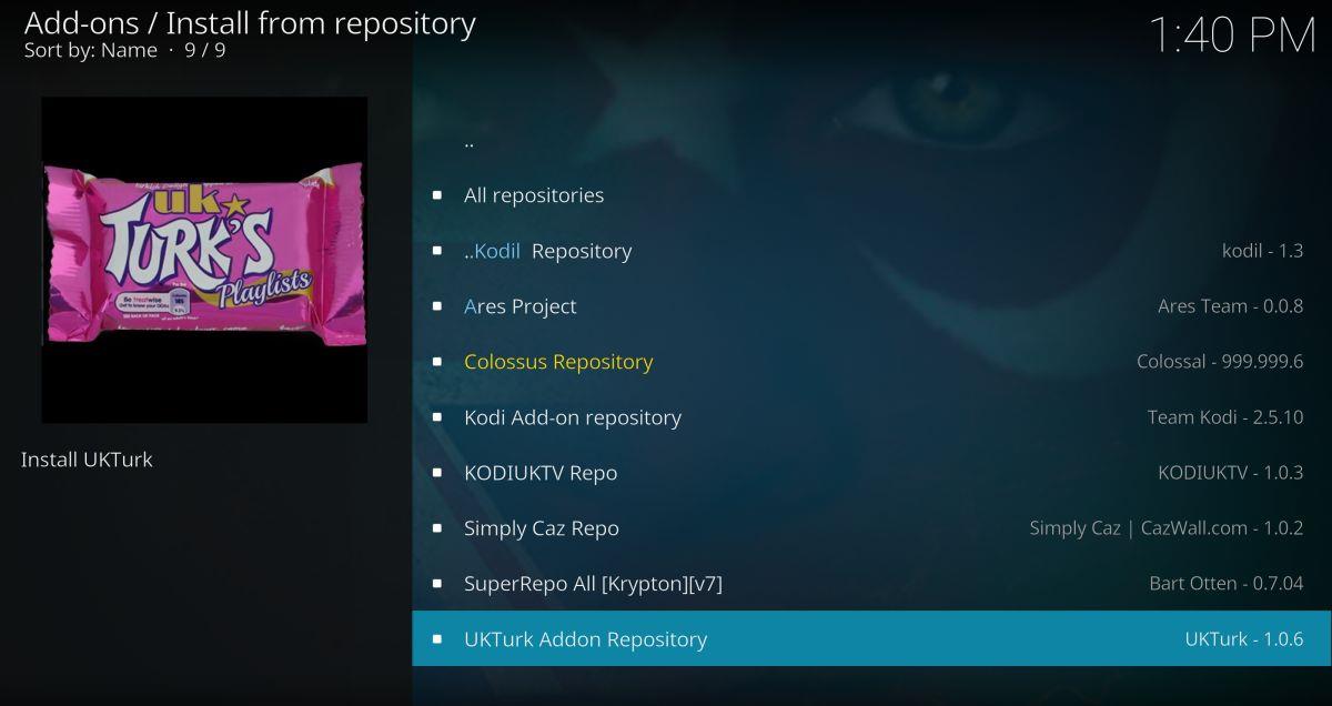 Installer le module complémentaire UK Turk Playlists pour Kodi, les sources de travail et les dépôts