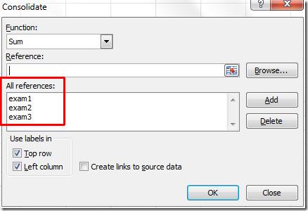 Excel 2010 のデータ統合機能を使用してスプレッドシートを結合する