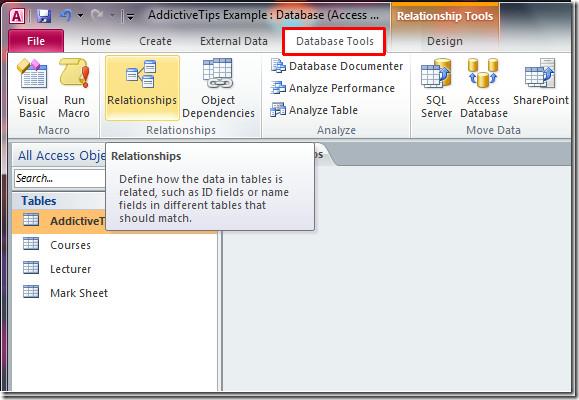 Access 2010: データベーステーブル間のリレーションシップの構築