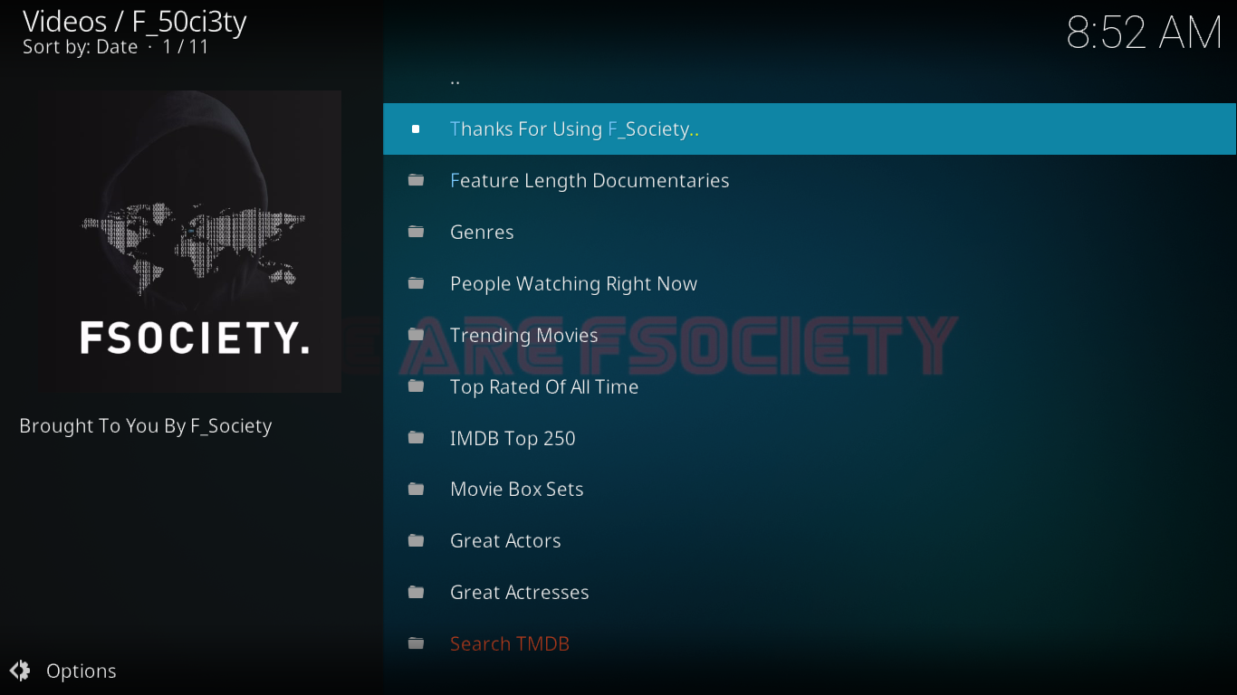 KodiのF_50ci3ty（Fsociety）アドオン - インストールと機能