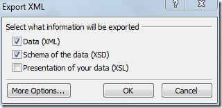 Access 2010 テーブルを XML データ ファイルにエクスポートする