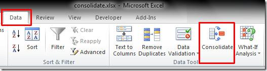 Excel 2010 のデー���統合機能を使用してスプレッドシートを結合する