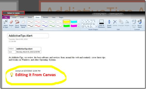 OneNote 2007 および 2010 用 Canvas アドオン