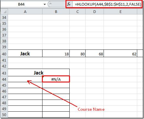 Funcția HLOOKUP în Excel 2010