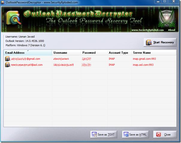 OutlookPasswordDecrypterでOutlookのパスワードを回復する