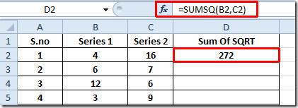 Excel 2010: SUMSQ関数