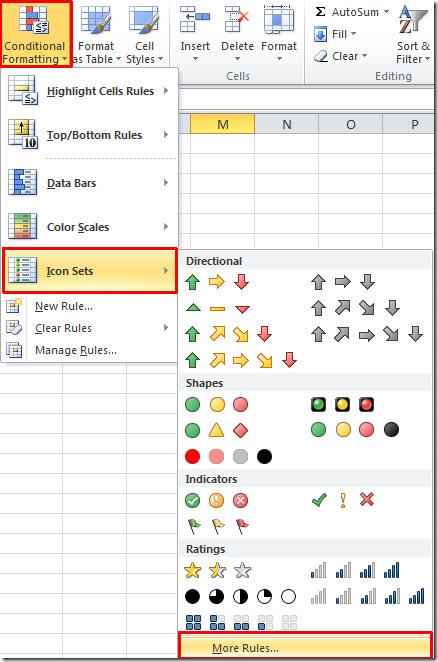 Zestawy ikon programu Excel 2010
