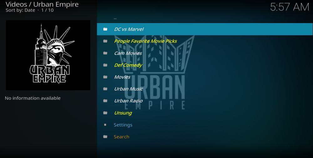 Urban Empire Kodiアドオン – インストールと使い方 Urban Empire Kodiアドオン – インストールと使い方