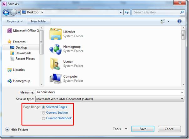 OneNote 2010 ノートブックを Doc、Docx、PDF 形式で保存する