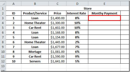 Funcția PMT (Plată) din Excel 2010