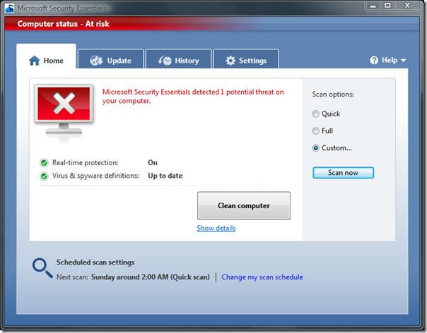 Microsoft Security Essentials のレビュー（スクリーンショット付き）
