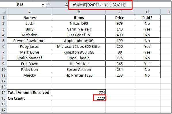 Funkcja SUMA.JEŻELI w programie Excel 2010
